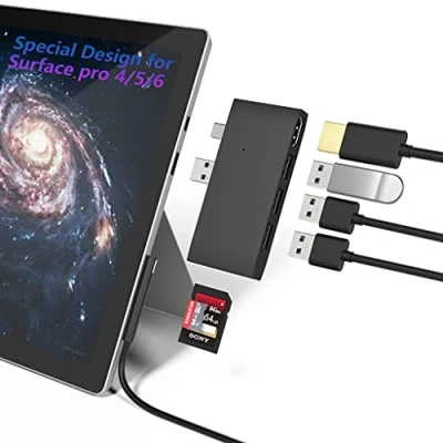 Image of Surface Pro 4/Pro 5/Pro 6 Docking Station USB Hub Adapter, SD &amp; TF/Micro Memory Card Reader, 4K HDMI Port Converter Accessories for Microsoft 6/5/4