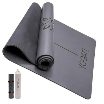 Image of YOGATI Natural Rubber Yoga Mat with Bag and Carry Strap. Non Slip for women men Alignment lines. Perfect Exercise home. Ideal Workout Gym, Pilates, Fitness.