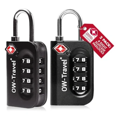Image of OW Travel Luggage Locks TSA Approved (2 Pack Black) 4 Digit Suitcase Padlocks. Security Backpack Padlock Suitcase, Case Locks, Combination Lock Bag, Locker Padlocks