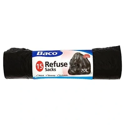 Image of Baco Refuse Sacks Reliable Bin Liners 70L, 80cm x 130cm