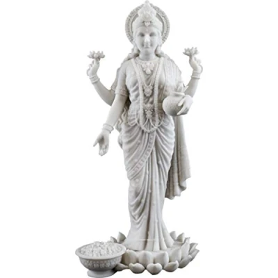 Image of Top Collection 10.25&quot; Lakshmi Statue in White Marble Finish Hindu Goddess of Wealth, Prosperity, Wisdom and Fortune Sculpture