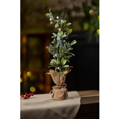 Image of Marco Paul Rustic Artificial Christmas Mistletoe in Burlap Sack Decorative Festive Xmas Faux Foliage Home Decoration Décor Indoor Ornament Table Centrepiece (Mistletoe Tree)