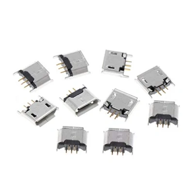 Image of JOYKK 10 Pieces Micro USB Type B Female Socket 180 Degree 5 Pin SMD SMT Soldering Jack Silver Tone