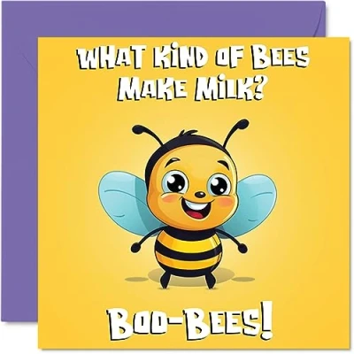 Image of Funny Birthday Cards for Women Men Dad Joke Bees Happy Card Mum Brother Sister Son Daughter Nan Grandad Cousin Colleague, 145mm x Humour Banter Greeting