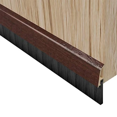 Image of STORMGUARD B00CVQW2TI 02SR0720838DWO Bottom Door Brush Seal 838mm with Concealed Fixing Cover Dark Wood Effect, Chrome, 838 mm