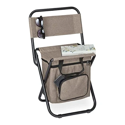 Image of Relaxdays Bag, Foldable with Backrest, Camping, Garden, Portable Folding Stool, HBT 60 x 35 cm, Beige