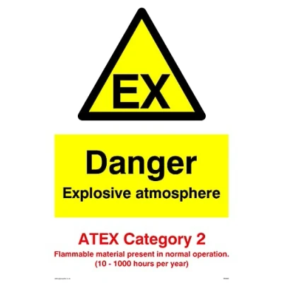 Image of Pack of five Danger Explosive Atmosphere Atex Category 2 Sign 100x150mm A6P