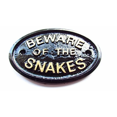 Image of Artisan BEWARE OF THE SNAKES WALL/GATE HOUSE PLAQUE IN BLACK WITH GOLD RAISED LETTERING