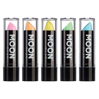 Image of Neon UV Lipstick by Moon Glow Pastel set of 5 colours Bright Coloured Glows under