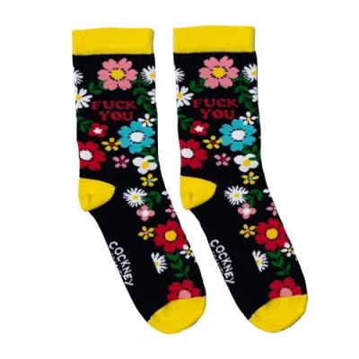 Image of Cockney Spaniel FUCK YOU 1 pair of matching socks UK 4 8 EUR 37 42 US 6.5 10 5
