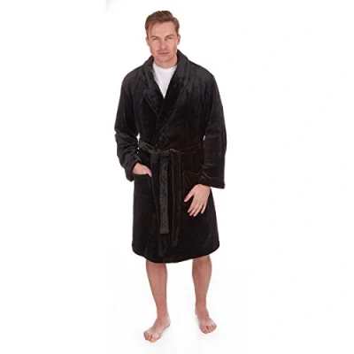 Image of Pierre Roche Mens Luxury Flannel Fleece Dressing Gown Bath Robe Shawl Collar Soft Warm M XXL