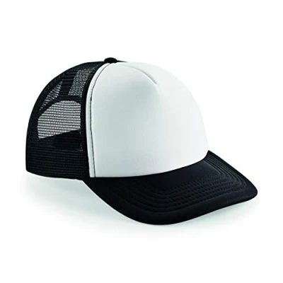 Image of Beechfield Vintage Plain Snap Back Trucker Cap Classic Retro Style Hat Black