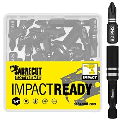 Image of 21 x SabreCut SCPA25_21PH 25mm PH2 Impact Screwdriver Driver Bits Set Single Ended Phillips No.2 Heavy Duty Including Bit Holder and Storage Box