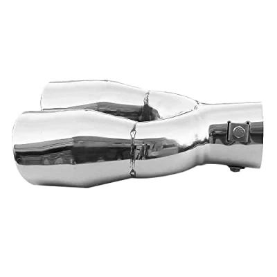 Image of Double Dual Twin Exhaust Tip Trim Car End Pipe Tail Sport Muffler Stainless Steel Chrome Universal