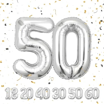 Image of Number Balloons 50,Sliver 50 for Birhtday Party Decoration,40 Inch Giant Helium Foil Women Men 50th Birthday Decor Anniversary Decorations Supplies