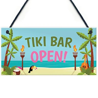 Image of RED OCEAN Welcome Tiki Bar Signs Novelty Decor Gifts Hanging For Home Garden