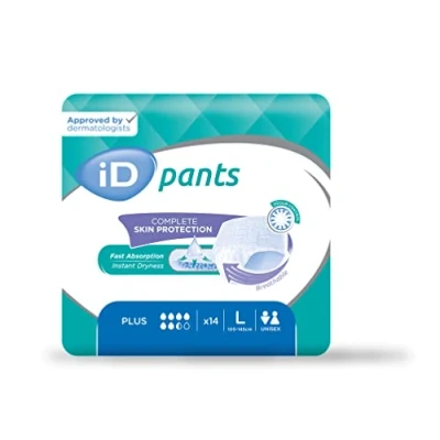 Image of ID Expert Incontinence Pads, Fast Absorbing Disposable Briefs for Men and Women, Plus Heavy Absorption, Size Large 100cm 145 cm , Pack of 14