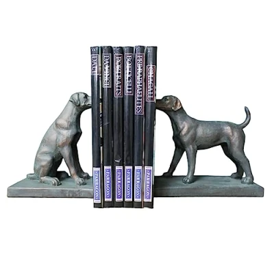 Image of Dog Bookends Set of 2 Labrador Black Standing Animal Bookshelf Stopper Vintage Ornament