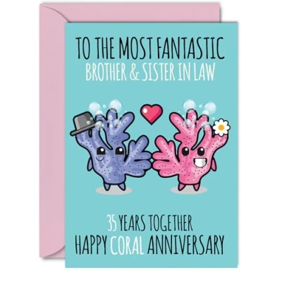 Image of Cute Coral Anniversary Card for Brother &amp; Sister In Law 35 Years Together Happy 35th Wedding Cards Brother, A5 Greeting Anniversaries