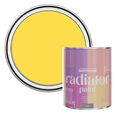 Image of Rust Oleum Yellow Heat Resistant Radiator Paint in Satin Finish Lemon Sorbet 750ml