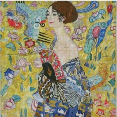 Image of Lady with Fan Counted Cotton Cross Stitch,100% Cotton,14count,300x300stitch, 54x54cm Portrait Stitch Kits