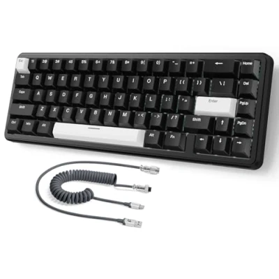 Image of MAMBASNAKE ATTACK SHARK X65 HE Rapid Trigger Keyboard, 0.01mm RT Accuracy, 8Khz 60% Wired Magnetic Switch Gaming Keyboard with Coiled Cable, Adjustable Actuation, Snap Tap, for PC/Mac, Black