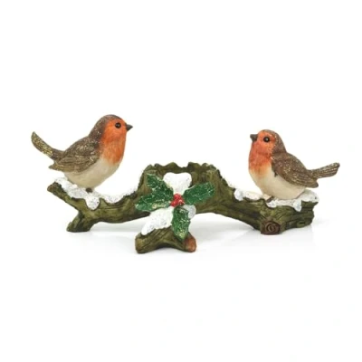Image of Christmas Robins Tealight Holder Resin Festive Candle Winter Scene Decorations Xmas Tea Light Votive Pot Gifts 21cm