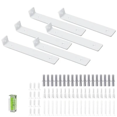 Image of Shelf Brackets, 6 Pcs of 30cm/12inch Heavy Duty Industrial Bracket, White Metal L Brackets for Shelves Support DIY(5mm Thicked)