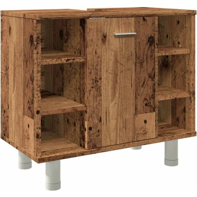 Image of vidaXL Bathroom Cabinet Old Wood Brown, Engineered Storage with 7 Compartments, Compartments &amp; Door (60x32x53.5 cm)