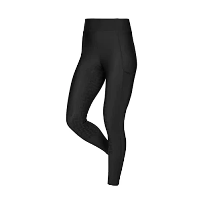 Image of LeMieux Naomi Pull On Breeches with Full Seat Silicone Grip in Black Supportive Elasticated High Waist Lightweight Women&#039;s Horse Riding Pants UK 14