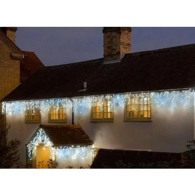 Image of NOMA Snowing Icicle Christmas Lights with White Cable, 144 White/Ice Blue LEDs, 7.9 m