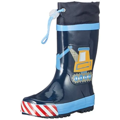 Image of Playshoes Unisex Kid&#039;s Boys Wellies Building Site Gummistiefel, Blau Bleu 17, 4 UK