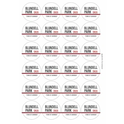 Image of Blundell Park DN35 Grimsby Road Sign Circular Matt Paper Stickers A4 Sheet of 24 (Each Sticker is 45mm Diameter)