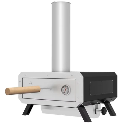Image of Outsunny Portable Wood Pellet Pizza Oven with 12&quot; / 30cm Rotating Stone, Peel and Cover, Fired Maker Thermometer for Outdoor Garden Cooking