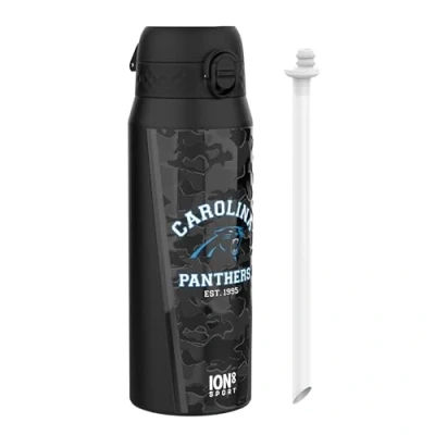 Image of NFL Panthers Sports Thermal Water Bottle with Removable Straw, 750ml/24oz, Leak Proof Vacuum Insulated Drinking Bottle, Easy to Open, Secure Lock, Dishwasher Safe, Flip Cover, Metal