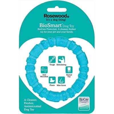 Image of Rosewood BioSafe Blue Puppy Ring Hygienic Teething Toy for Puppies, Mint Scented, BioCote Coating Kills 99.99% of Germs, Promotes Dental Health, Ideal Small Breeds