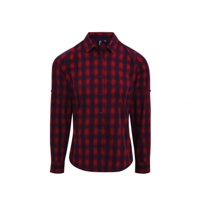 Image of Premier Womens/Ladies Mulligan Checked Long Sleeved Shirt (Red/Navy) Blue &amp; Red Size X Large