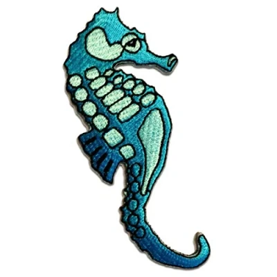 Image of Seahorse Iron on Patches Adhesive Emblem Stickers Appliques, Size: 1.77 x 4.09 inches