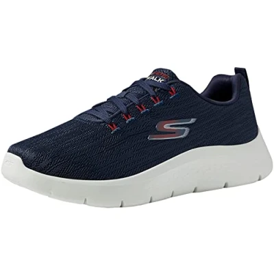 Image of Skechers Men&#039;s Go Walk Flex Quota Sneaker, Navy Textile/Red Trim, 10 UK
