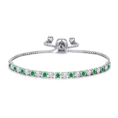 Image of Philip Jones Silver Plated Adjustable Green Tennis Bracelet Created with Zircondia® Crystals
