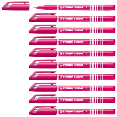 Image of Fineliner with Cushioned F Tip STABILO SENSOR fine Pack of 10 Pink