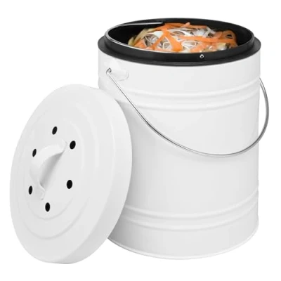 Image of bremermann Compost Bin with Inner Bucket 5 Litre Activated Carbon Filter Organic White