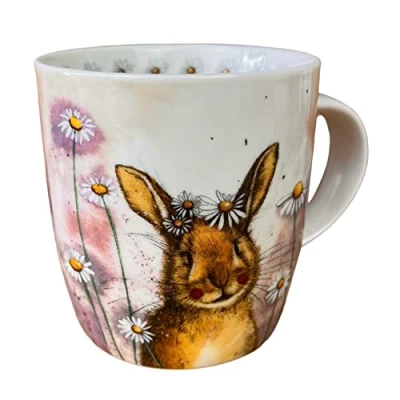 Image of Alex Clark Rabbit and Daisies Mug Wildflowers Bunny Original Artwork Cup for Nature Lovers Gift Ideas Perfect Coffee &amp; Tea Vegan Friendly Designed in The UK...