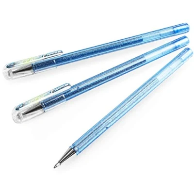 Image of Pentel Hybrid Dual Metallic Liquid Gel Rollerball Pen K110 Blue Grey/Metallic and Silver Pack of 3