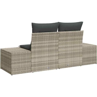 Image of vidaXL 2 Seater Garden Sofa with Storage &amp; Cushions Grey Poly Rattan