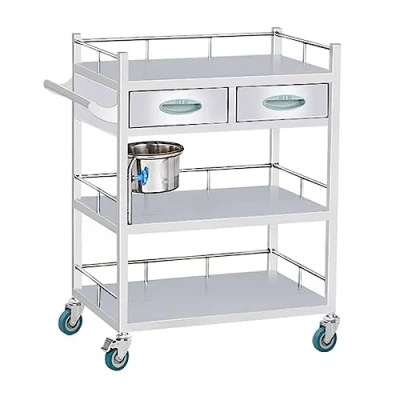 Image of 2 Layer Medical Trolley Stainless Steel Rolling Cart For Aesthetic Laboratory Clinic Hospital Maximum Load 150kg