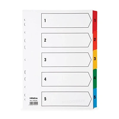 Image of 5 x A4 Strong Part Numbered Ring Binder File Index Dividers