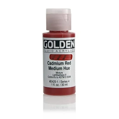 Image of Pro Art Golden Fluid Acrylic Paint 1 oz Cadmium Red Medium Hue