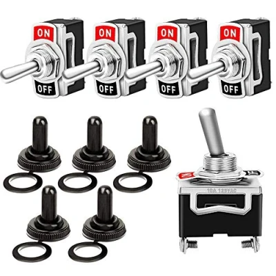 Image of QitinDasen 5Pcs Premium Car Toggle Switch with Waterproof Cover, ON Off 2 Position Pins SPST Auto Rocker Switch, Metal Mini for Truck Boat (6A 250VAC / 10A 125VAC)