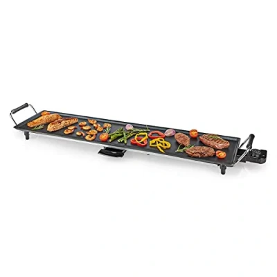 Image of Electric Teppanyaki Grill Plate, Large Non Stick Table Top Griddle with 90cm x 20cm Hot Adjustable Temperature Control and Drip Tray, 1800W Black